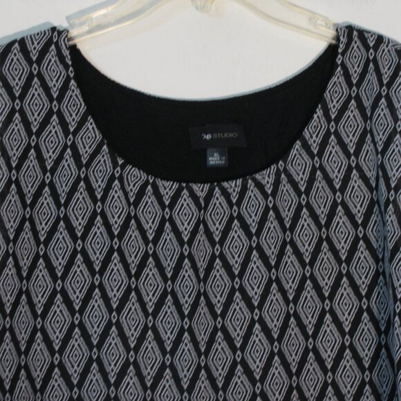 * AB Studio Blouse XL Semi Sheer Overlay Attached Tank Black White - Picture 2 of 5